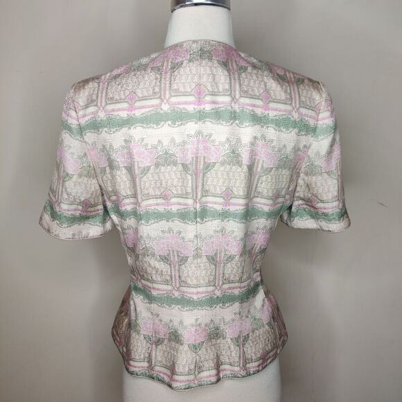 Adrianna Papell 100% Silk Floral Jacket Short Sleeve Button Up - Picture 9 of 10